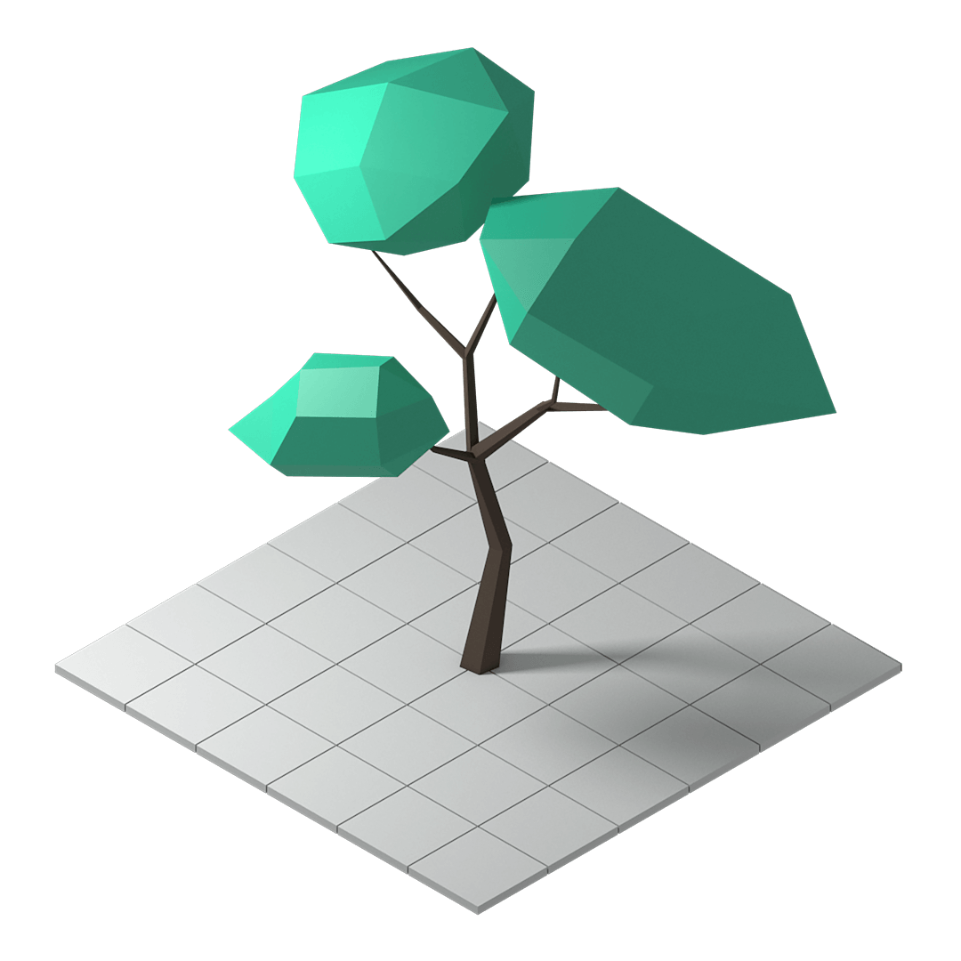 En modell av ett träd renderat i 3D.