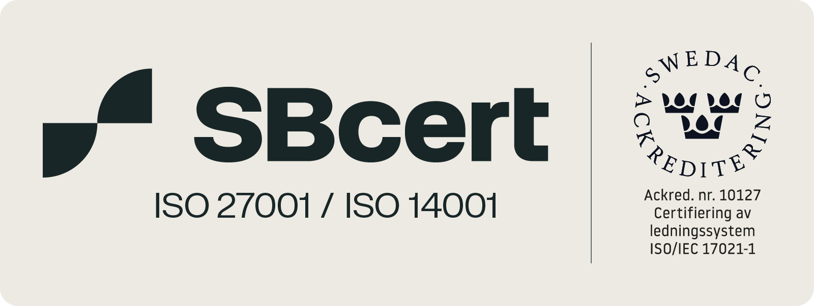 Bevis på certifikat enligt ISO 27001 och ISO 14001.